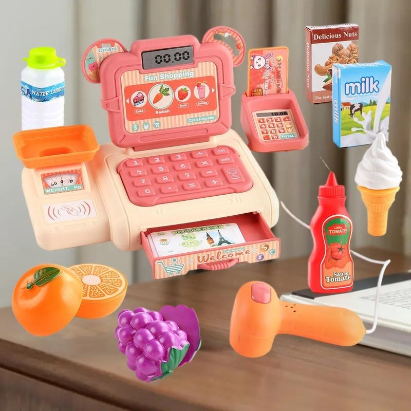 Toy Cash Register - 子供向けバーチャルショッピングレジおもちゃセット、光と音付きレジごっこ遊びキット