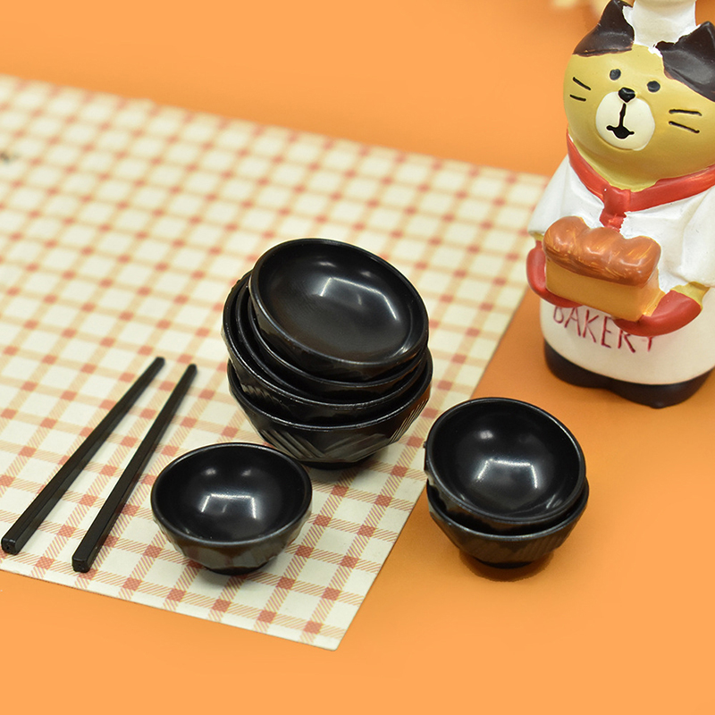 Kids Toys Kitchen Set - ミニチュアディナープレートとボウル箸子供用トレイモデル、キッチン食器装飾、シミュレーション玩具、1:6、1:12ドールハウス、1セット