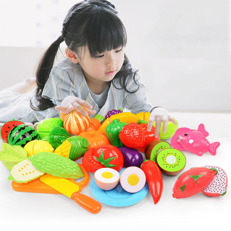 Kids Toys Kitchen Set - 子供用フルーツと野菜のカットおもちゃセット、ごっこ遊び用キッチンおもちゃ、モンテッソーリ教育玩具、女の子と男の子向け