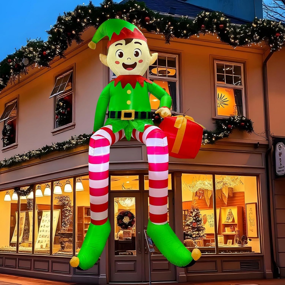 Kids Toys Xmas - 8FT クリスマスインフレータブル座っているエルフ装飾 LED ライト子供クリスマスインフレータブルおもちゃ屋外中庭の庭の装飾ギフト