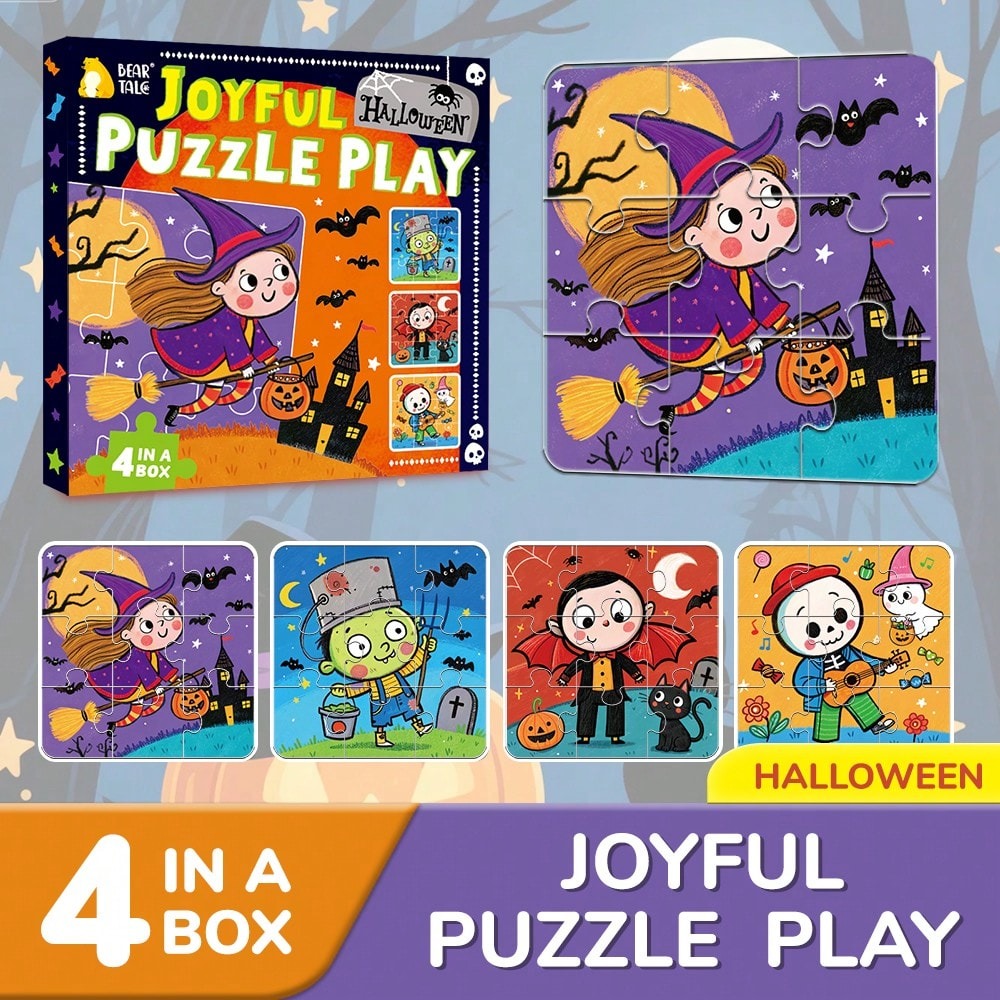 Kids Toys Xmas - 子供向けの4種類のハロウィーンパズル。幼児向けのジグソーパズルおもちゃ。知育玩具。クリスマスプレゼント、パーティーの景品、教室でのご褒美に。